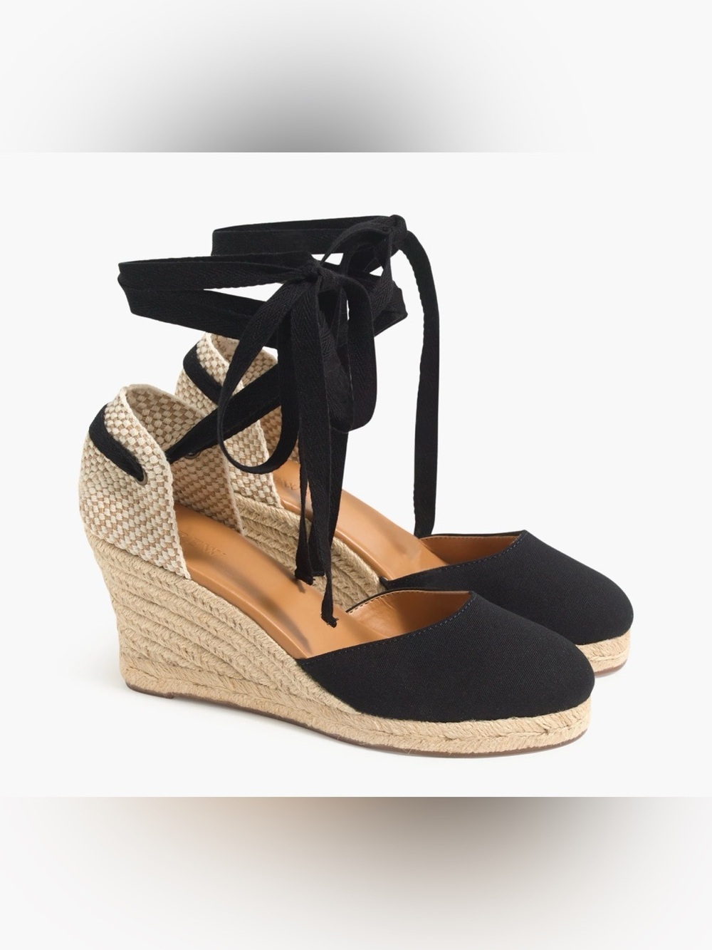 J. Crew Factory Black Canvas Espadrille Wedge Ankle-Tie Sandals